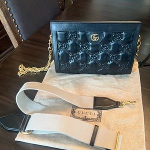 Gucci Matelasse authentic shoulder bag GG black quilted crossbody perfect